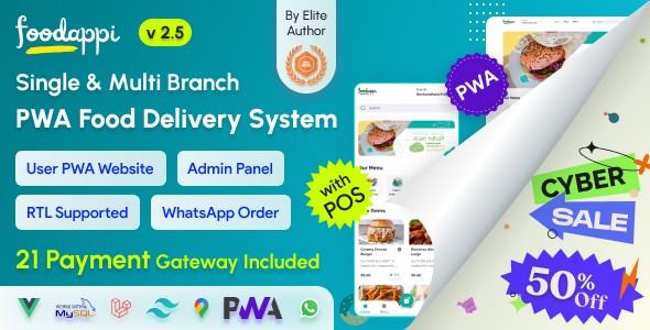 FoodAppi v2.5 - PWA Food Delivery System and WhatsApp Menu Ordering with Admin Panel