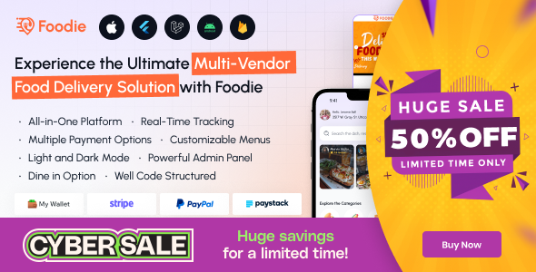 Foodie v8.8 - UberEats Clone - Food Delivery App - Multiple Restaurant Food Delivery Flutter App