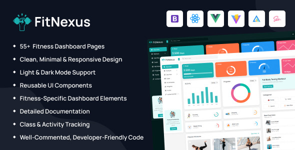 FitNexus – Fitness Gym Admin Dashboard (HTML + Vue.js + React.js)