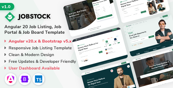 JobStock - Angular 20 Job Listing, Job Portal Landing Admin Dashboard Template