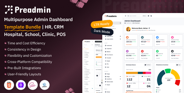 Preadmin Pro - Complete Multi Industry Admin Dashboard Bundle for HR, POS, CRM School