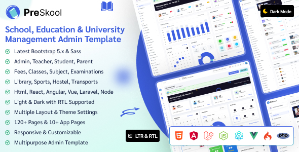 PreSkool - School Management Education Admin Dashboard Template (Nextjs, Laravel, React, Vue)