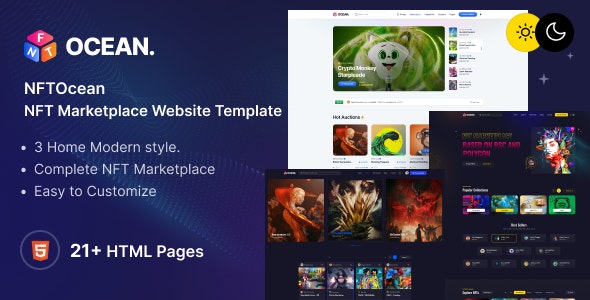 NFTOcean - NFT Marketplace Website Template + Light Dark