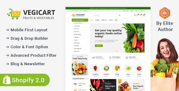 Vegicart - Organic Fruits Vegitable Store Shopify 2.0 Responsive Theme